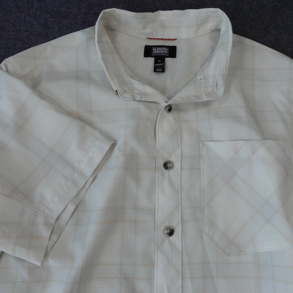 Alaskan Hardgear Duluth Trading Co Mens XL White Orange Plaid SS Shirt 90856